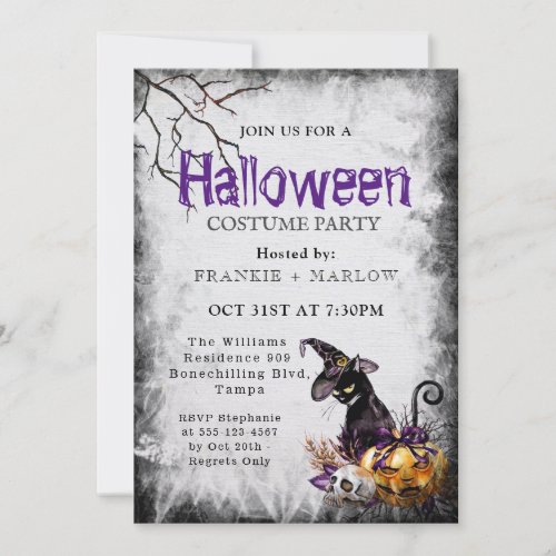 Gothic Black CAT Adult Halloween Party  Invitation