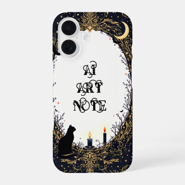Gothic Black Cat and Candle Moonlit Frame iPhone Case (Back)