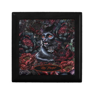 Gothic Black Cat & Dark Flowers Gift Box