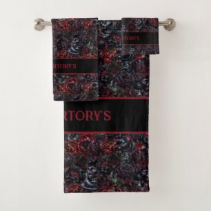Gothic Black Cat & Dark Flowers Personalized Bath Towel Set