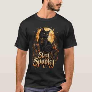 Gothic Black Cat Golden Moon Stay Spooky Celestial T-Shirt