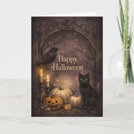 Gothic Black Cat Halloween Card