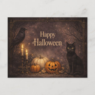 Gothic Black Cat Halloween Holiday Postcard