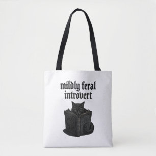 Gothic Black Cat Introvert Reading Book Feral Aest Tote Bag