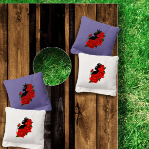 Gothic Black Cat Red Roses Purple Cornhole Bags