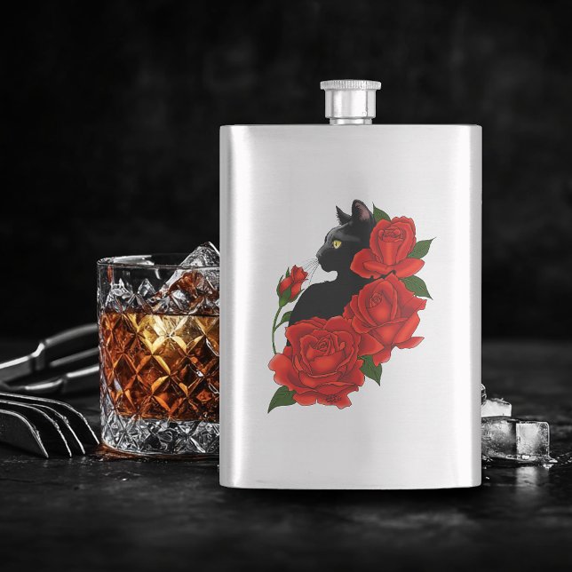 Gothic Black Cat Red Roses Purple Flask (Creator Uploaded)