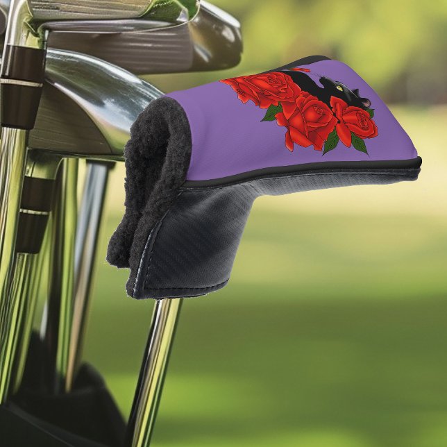 Gothic Black Cat Red Roses Purple Golf Head Cover (Creator Uploaded)