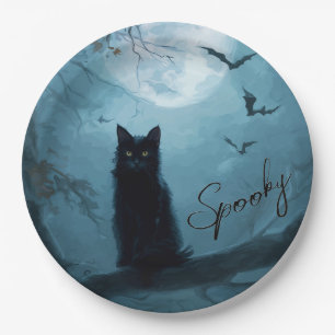 Gothic Black Cat Spooky Halloween Paper Plates