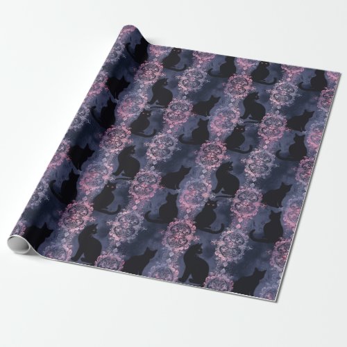 Gothic black cats patten  wrapping paper