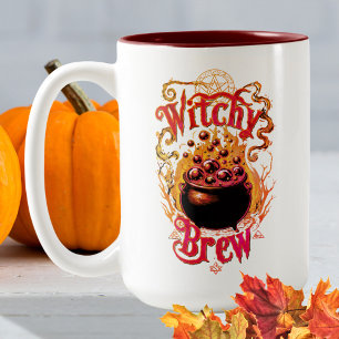 Gothic Black Cauldron Halloween Coffee Witch Brew Two-Tone Coffee Mug