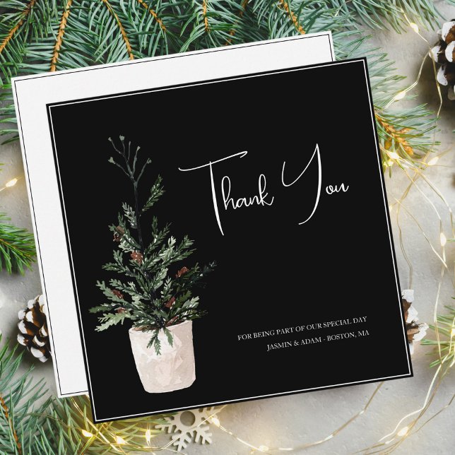 Gothic Black Christmas Tree Wedding  Thank You Card (Creator Uploaded)