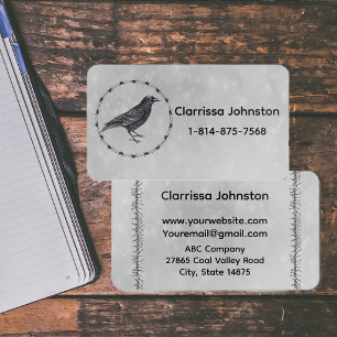 Gothic Black Crow in Circle of barbed Wire Grey Raised Spot UV Business Card
