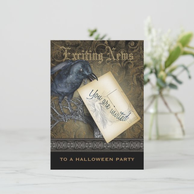 Gothic Black Crow Medium Invitation (Standing Front)