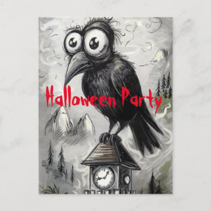 Gothic Black Crow Spooky Halloween Party Postcard