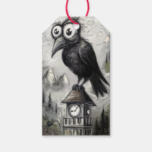 Gothic Black Crow & Tower Spooky Halloween Gift Tags