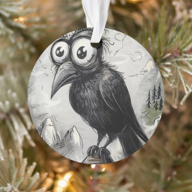 Gothic Black Crow & Tower Spooky Halloween Ornament (Tree)