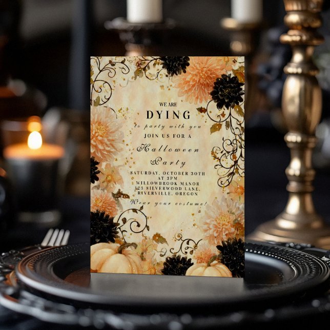 Gothic Black Dahlia Halloween Celebration Invitation (Creator Uploaded)