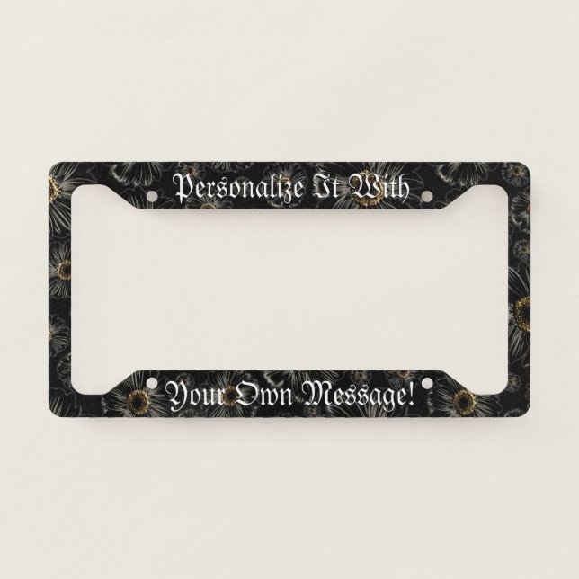 Gothic Black Daisies Personalized License Plate Frame (Front)