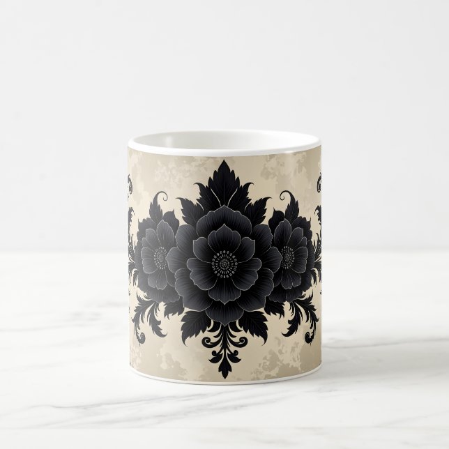 Gothic Black Damask Coffee Mug (Center)