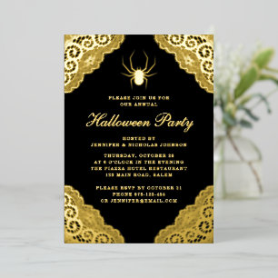Gothic Black Damask Halloween Party Gold Foil Invi Invitation