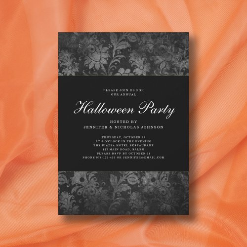 Gothic Black Damask Halloween Party Invitation