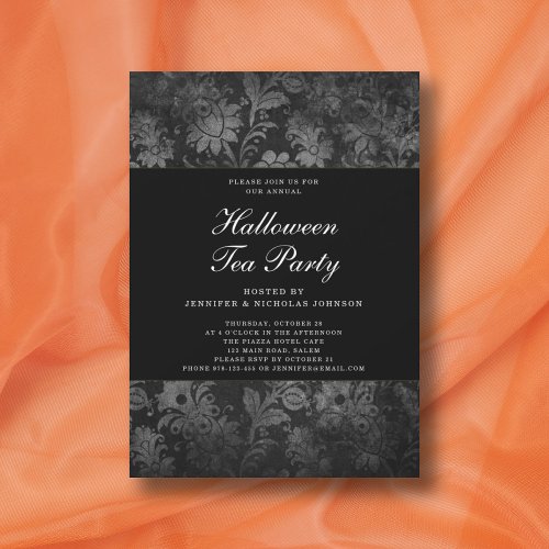 Gothic Black Damask Halloween Tea Party  Invitation