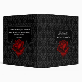 Gothic Black Damask Rose Wedding 3 Ring Binder
