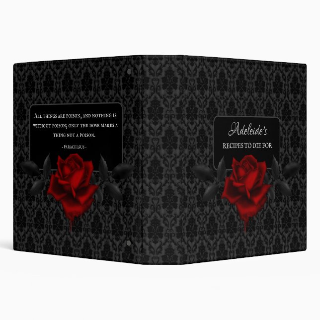 Gothic Black Damask Rose Wedding 3 Ring Binder (Background)