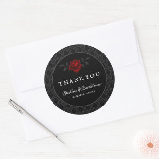 Gothic Black Damask Rose Wedding Classic Round Sticker