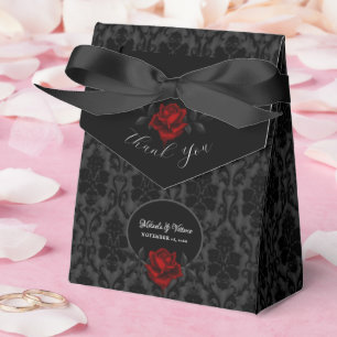 Gothic Black Damask Rose Wedding Favor Boxes