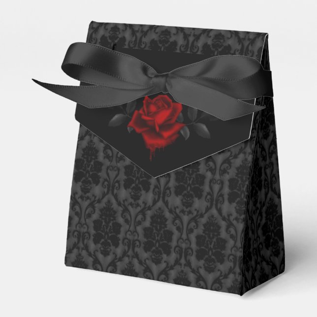 Gothic Black Damask Rose Wedding Favor Boxes (Front Side)