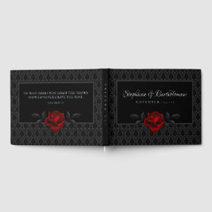 Gothic Black Damask Rose Wedding Foil Guest Book
