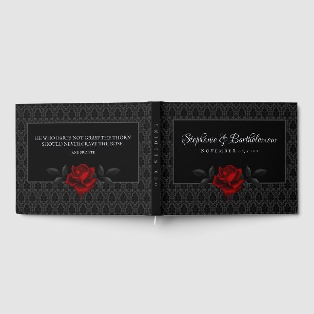 Gothic Black Damask Rose Wedding Foil Guest Book (Full)