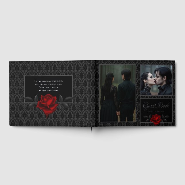 Gothic Black Damask Rose Wedding Foil Guest Book (Full)
