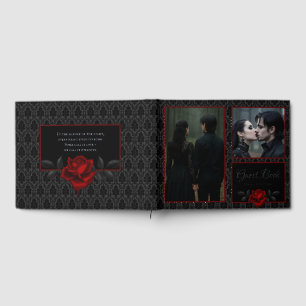 Gothic Black Damask Rose Wedding Foil Guest Book