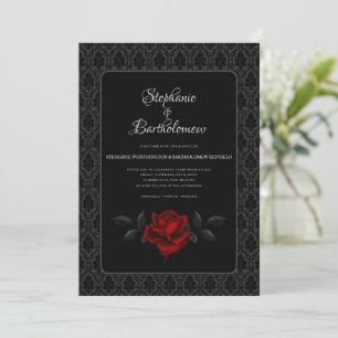 Gothic Black Damask Rose Wedding Invitation