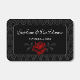 Gothic Black Damask Rose Wedding Matchboxes