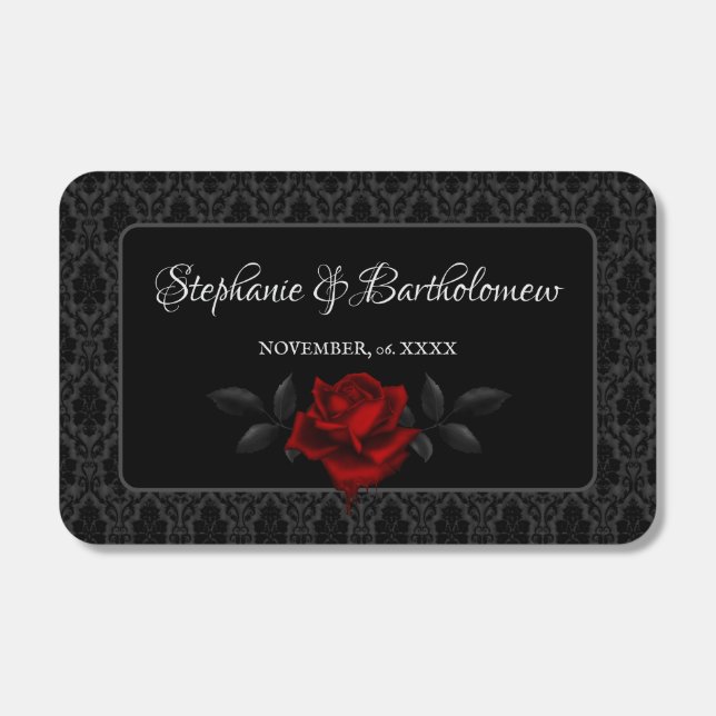 Gothic Black Damask Rose Wedding Matchboxes (Front)