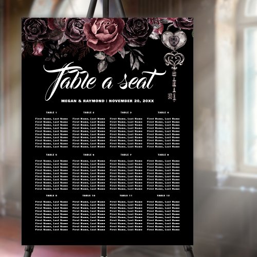 Gothic Black Dark Florals Wedding Seating Chart Foam Board