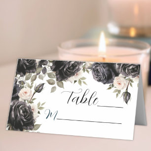 Gothic Black Dark Roses Vintage Goth Wedding Place Card