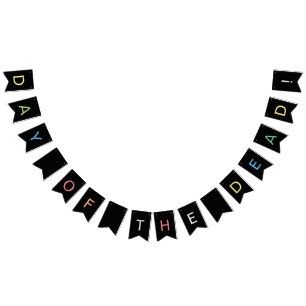 Gothic Black Dia de los Muertos Sugar Skull Flower Bunting Flags