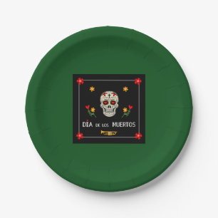 Gothic Black Dia de los Muertos Sugar Skull Flower Paper Plates
