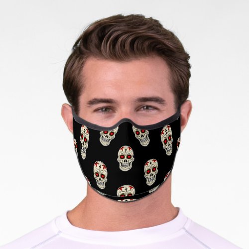 Gothic Black Dia los Muertos Sugar Skull Pattern Premium Face Mask