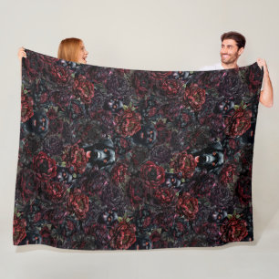 Gothic Black Dog & Dark Flowers Pattern Fleece Blanket