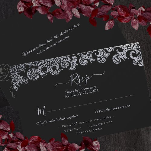 Gothic Black Floral Bachelorette Party  RSVP Card
