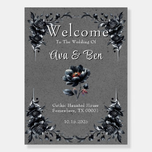 Gothic Black Floral Borders Wedding Welcome Sign