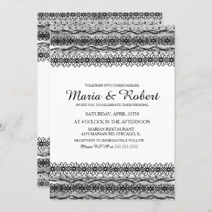 Gothic Black Floral Lace Wedding Invitations