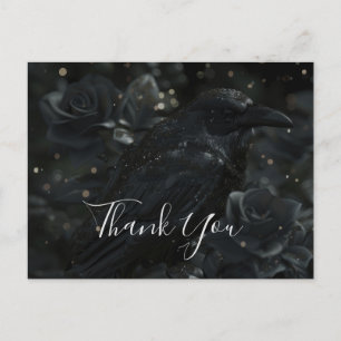Gothic Black Floral Raven & Rose Thank You Postcard