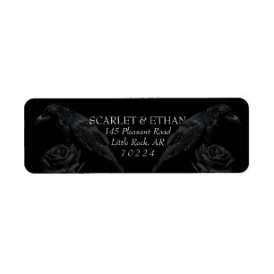 Gothic Black Floral Raven & Rose Wedding Label