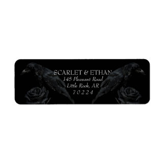 Gothic Black Floral Raven & Rose Wedding Label